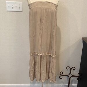 NWT Chico's Beige Maxi Skirt with Pom-Pom Trim Large